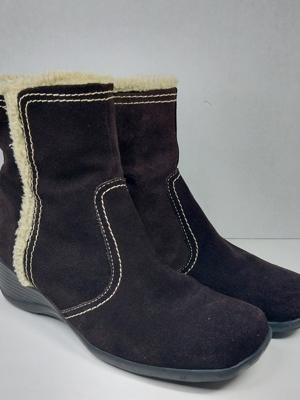 Naturalizer Arnen Boots Women’s 6 Ankle Cabincore Brown Suede Leather Faux Fur